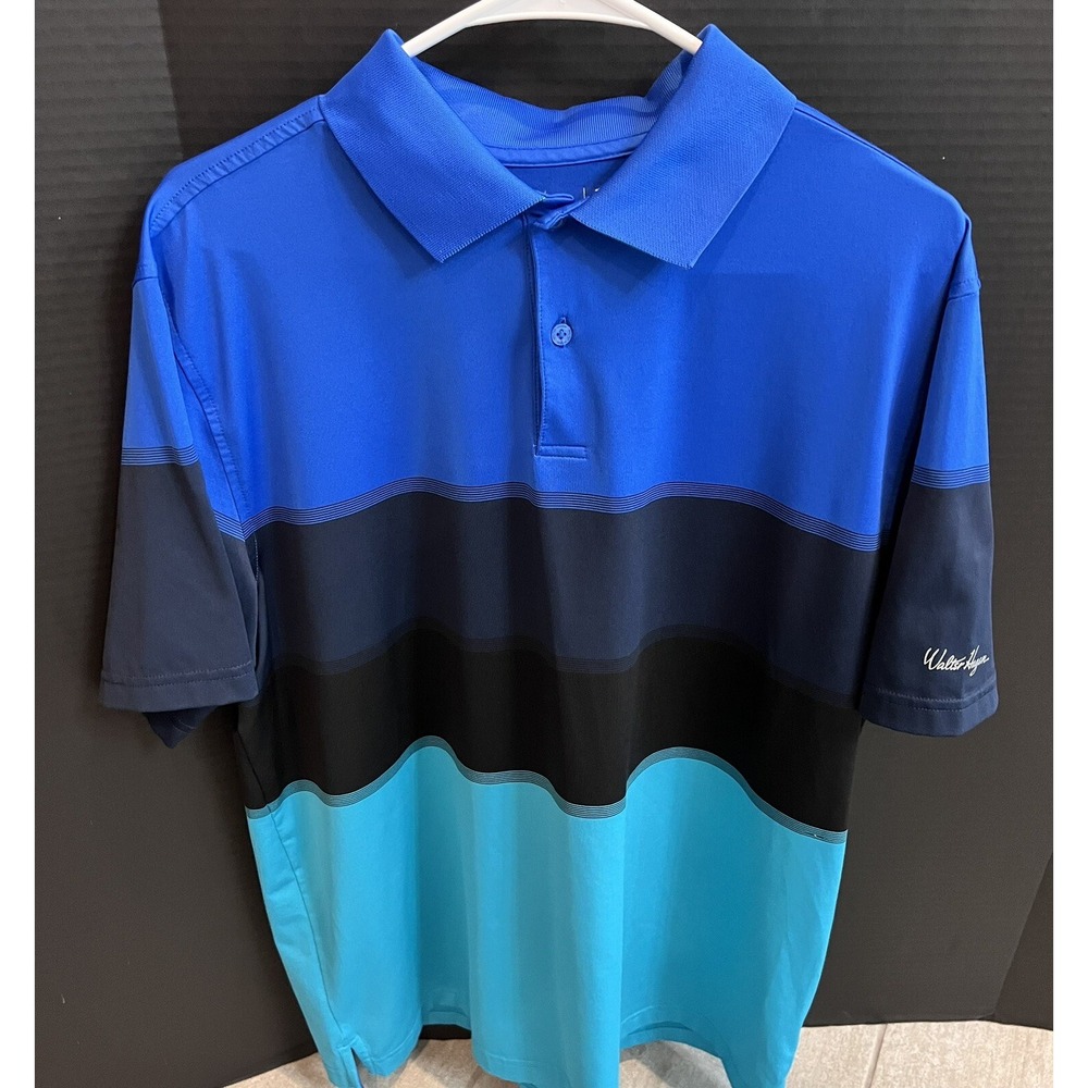 Walter Hagen Golf Polo Shirts Mens Large Blue Black Green‎ Color Block